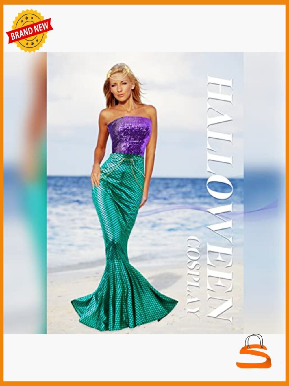 Sequin Mermaid Costume Set with Tube Top, Skirt, Waist & Head Chains for - Picture 4 of 7